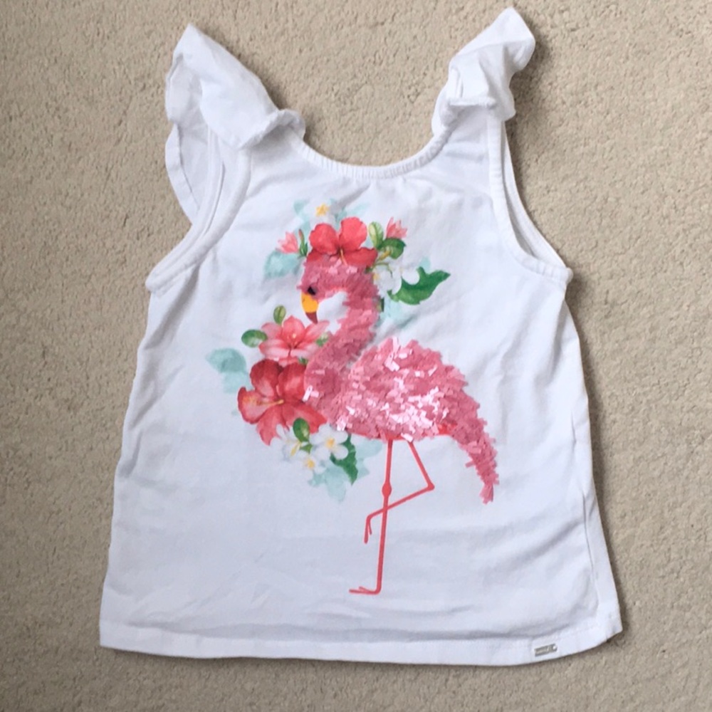 Girls Mayoral Sequin Flamingo Ruffle Top 6